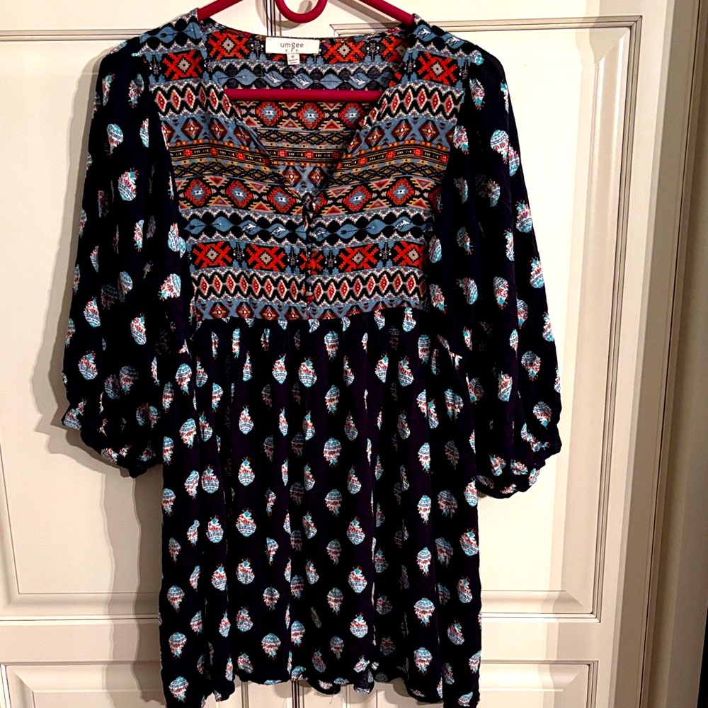 Umgee blue print dress. Med